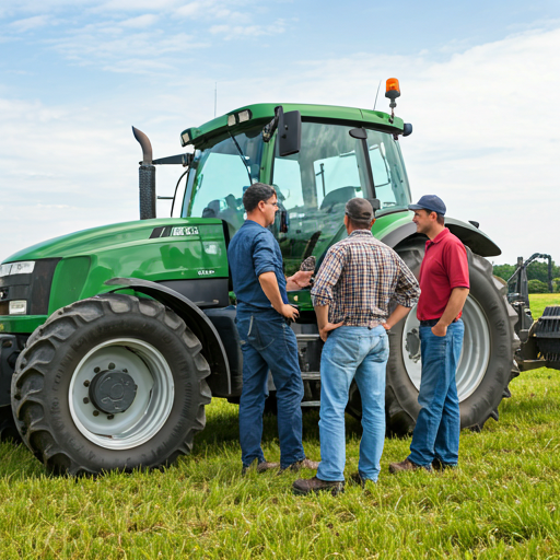 Rolnicy przy traktorze — społeczność Agro Usługa