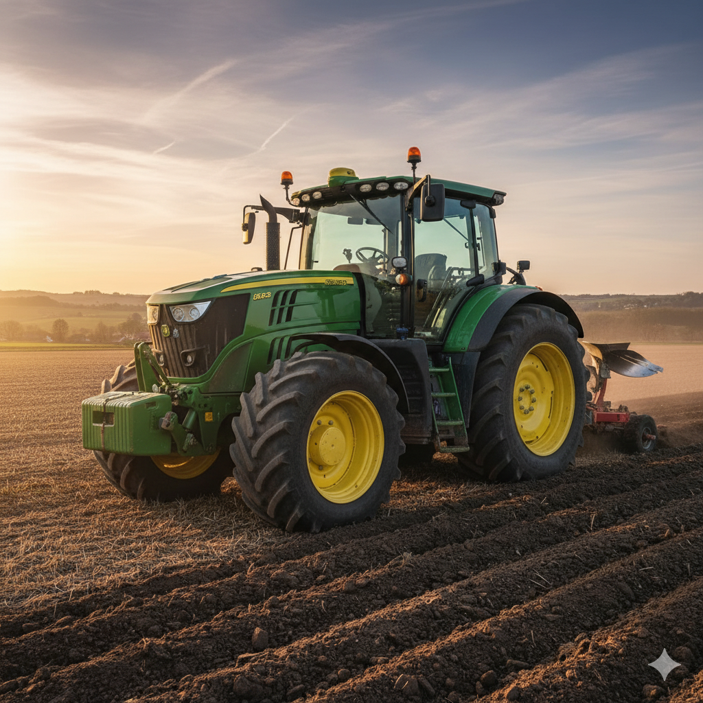 Traktor na polu — usługi i maszyny rolnicze w aplikacji Agro Usługa